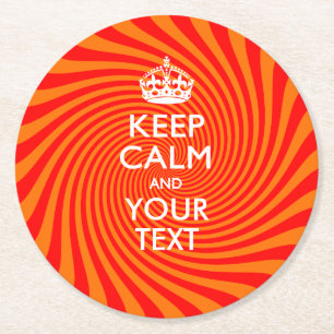 Personalised KEEP CALM AND Your Text on Swirl Round Paper Coaster