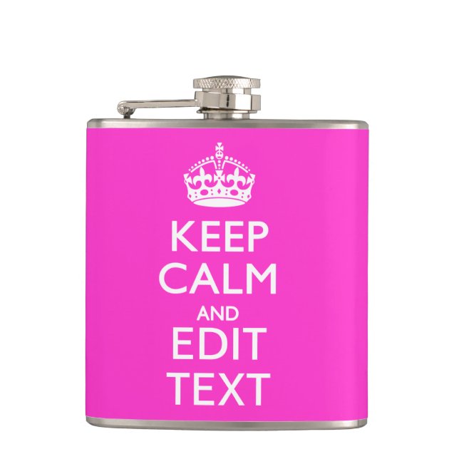Personalised Keep Calm And Your Text Pink Decor Hip Flask (Front)