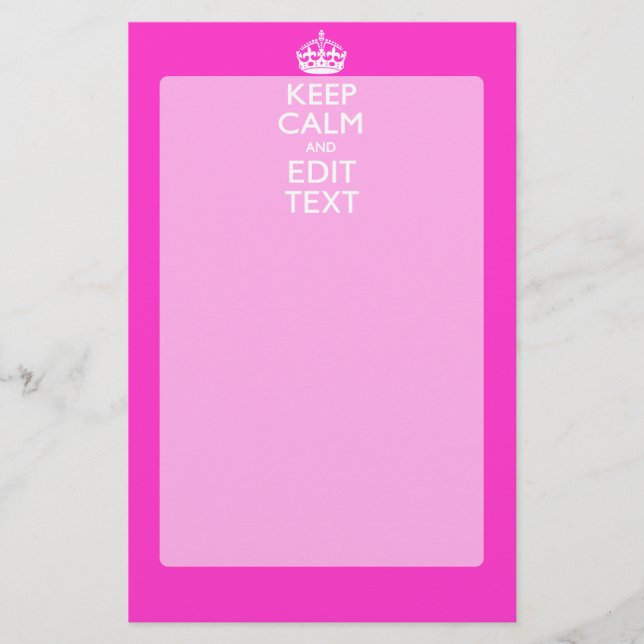 Personalised Keep Calm And Your Text Pink Decor Stationery (Front)