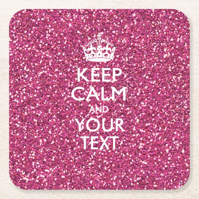Personalised KEEP CALM AND Your Text Pink Rose Square Paper Coaster (Front)