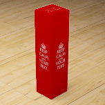 Personalised keep calm and your text wine gift box<br><div class="desc">Personalised keep calm and your text wine gift box. Bordeaux red colour. Cute gift idea for friends and family at party celebration for Birthday, wedding, anniversary, retirement, new home etc. Great wedding favour present with custom thank you message of bride and groom on top. Or as present to newly weds...</div>
