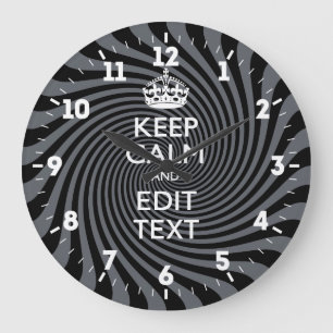 Personalised Keep Calm Get Your Text Black Swirl Large Clock