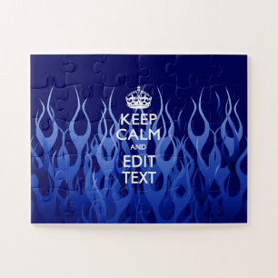 Personalised Keep Calm on Blue Flames Decor Jigsaw Puzzle