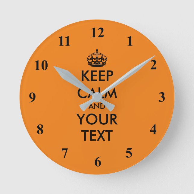 Personalised Keep Calm small size colourful orange Round Clock (Front)
