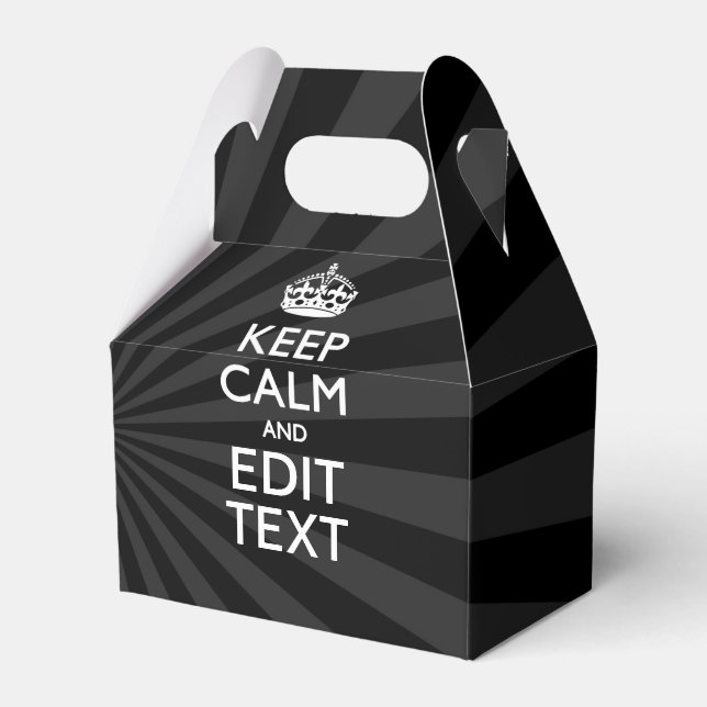 Personalised KEEP CALM Your Text Black Sunburst Favour Box (Front Side)