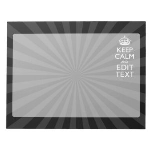 Personalised KEEP CALM Your Text Black Sunburst Notepad