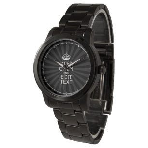 Personalised KEEP CALM Your Text Black Sunburst Watch