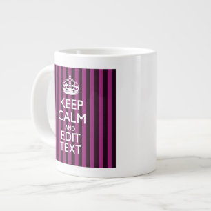 Personalised KEEP CALM Your Text Fuchsia Stripes Large Coffee Mug
