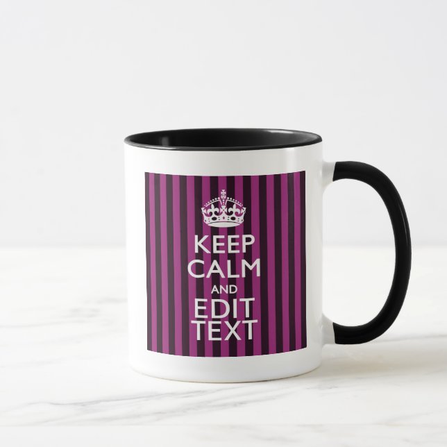 Personalised KEEP CALM Your Text Fuchsia Stripes Mug (Right)