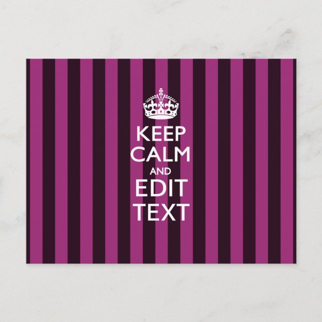 Personalised KEEP CALM Your Text Fuchsia Stripes Postcard (Front)