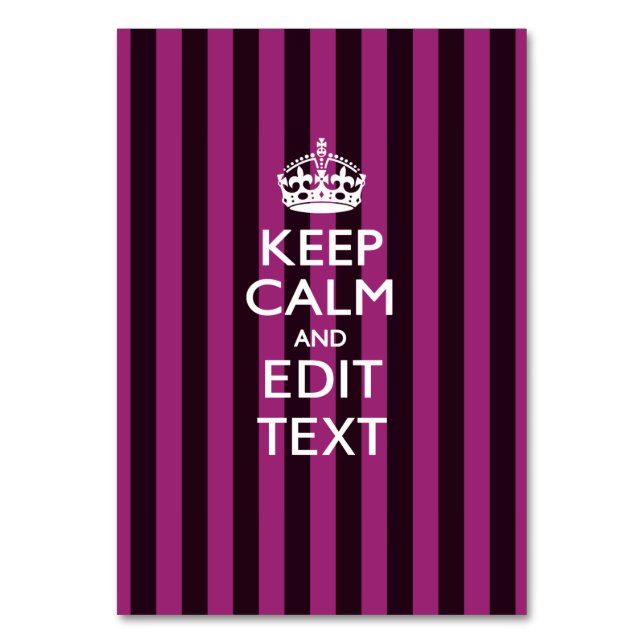 Personalised KEEP CALM Your Text Fuchsia Stripes Table Number (Front)