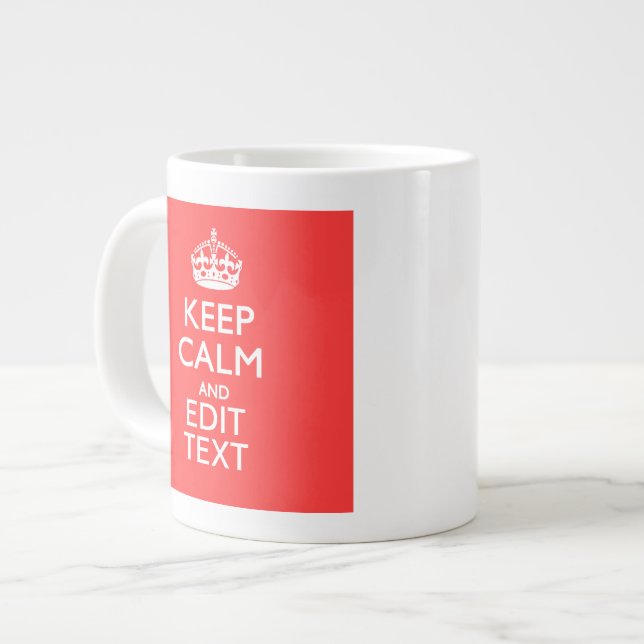 Personalised KEEP CALM Your Text in Coral Large Coffee Mug (Front Left)