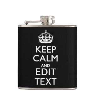 Personalised KEEP CALM Your Text on Black Hip Flask
