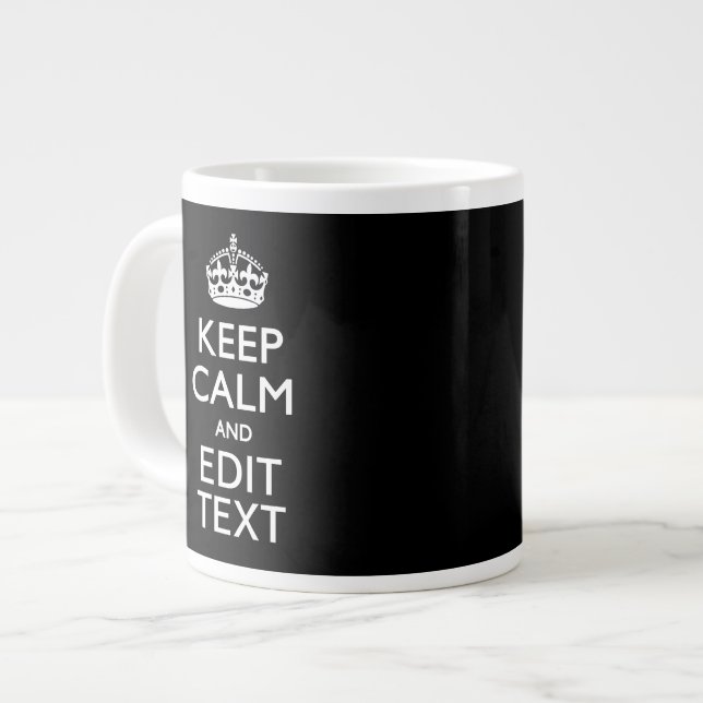 Personalised KEEP CALM Your Text on Black Large Coffee Mug (Front Left)