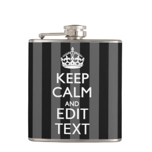 Personalised KEEP CALM Your Text on Black Stripes Hip Flask