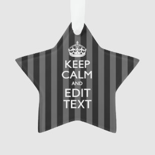 Personalised KEEP CALM Your Text on Black Stripes Ornament