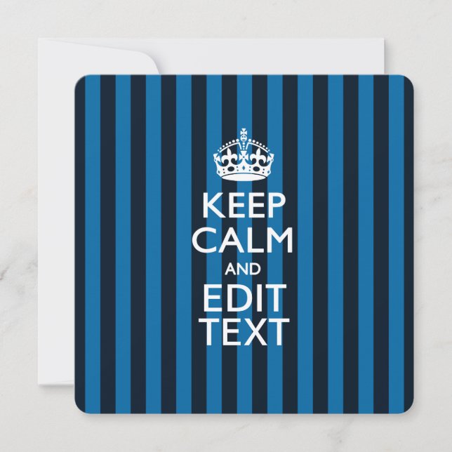 Personalised KEEP CALM Your Text on Blue Stripes (Front)