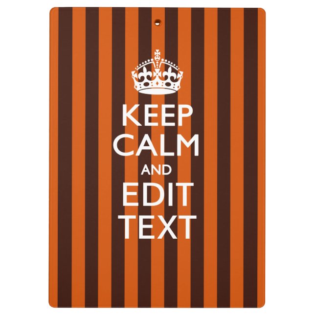 Personalised KEEP CALM Your Text on Orange Stripes Clipboard (Back)