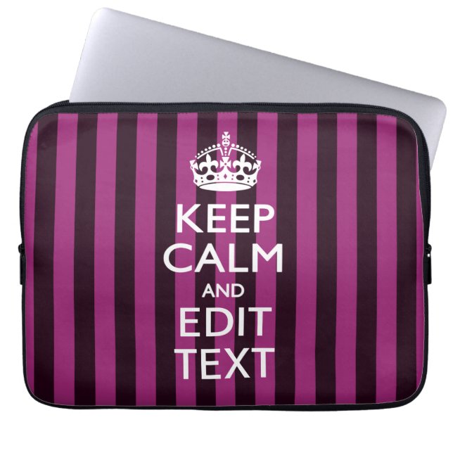 Personalised KEEP CALM Your Text on Pink Fuchsia Laptop Sleeve (Front)