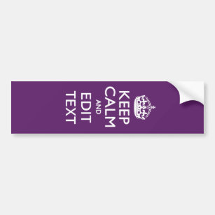 Personalised KEEP CALM Your Text on Purple Decor Bumper Sticker