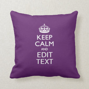 Personalised KEEP CALM Your Text on Purple Decor Cushion