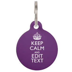 Personalised KEEP CALM Your Text on Purple Decor Pet Tag