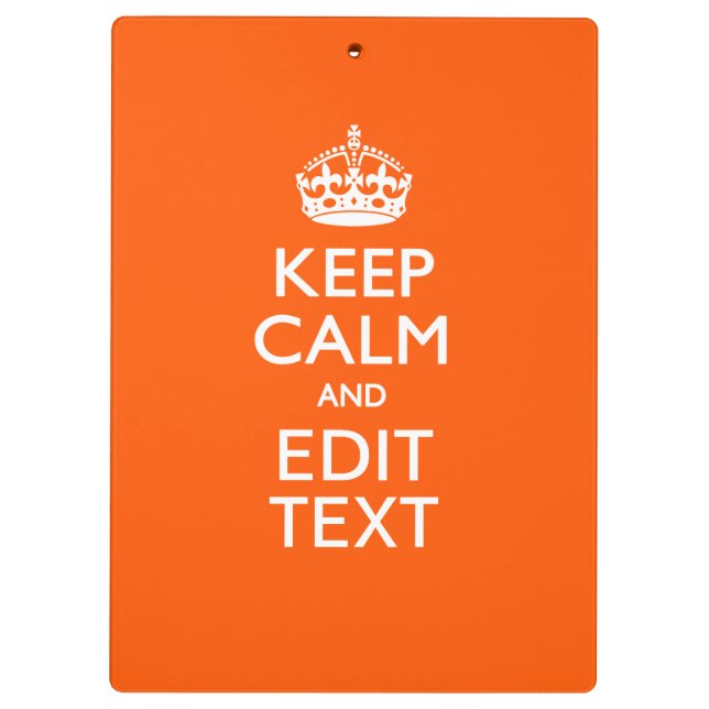 Personalised KEEP CALM Your Text Orange Decor Clipboard (Back)