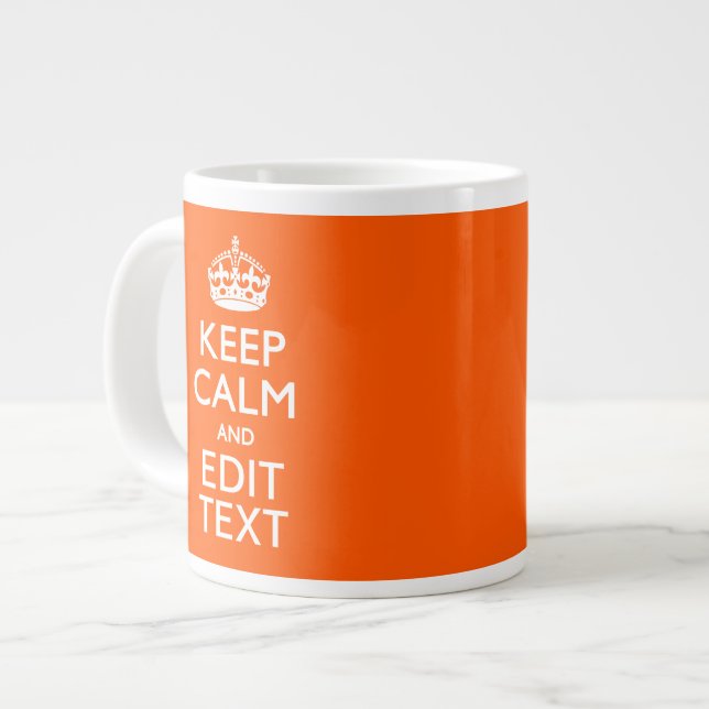 Personalised KEEP CALM Your Text Orange Decor Large Coffee Mug (Front Left)