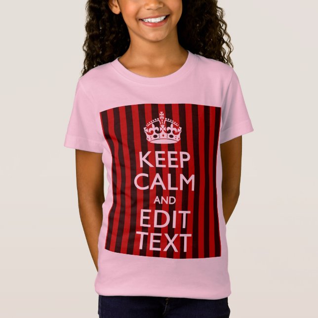 Personalised Keep Calm Your Text Red Stripes Decor T-Shirt (Front)
