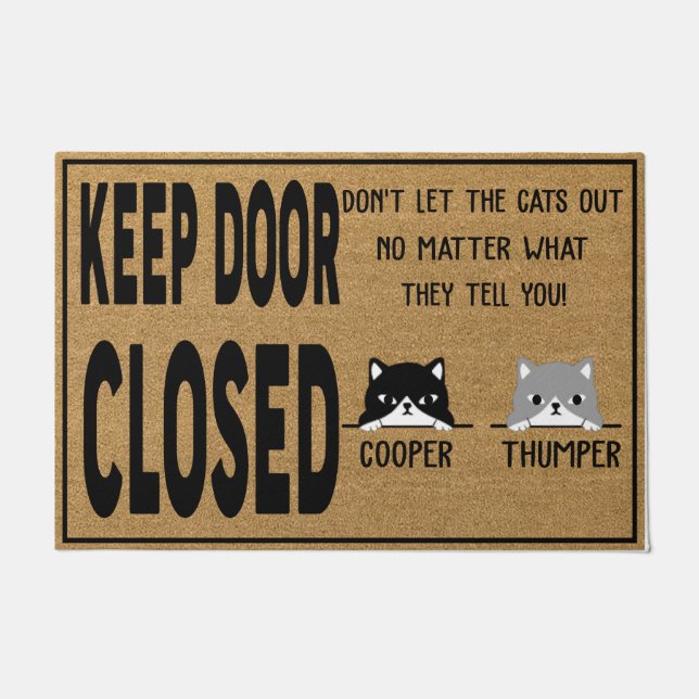 Personalised Keep Door Closed Don't Let Cat Mat (Front)
