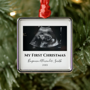Personalised Keepsake Baby’s First Christmas Photo Metal Tree Decoration