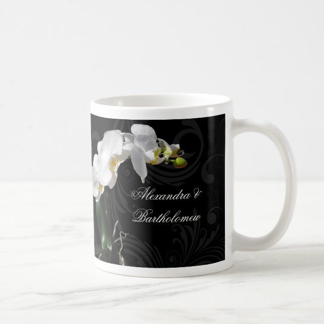 Personalised Keepsake Black & White Orchid Design Coffee Mug (Right)