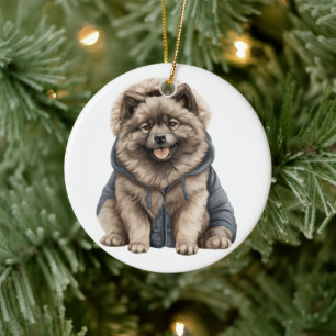 Personalised Keeshond Dog Ceramic Tree Decoration