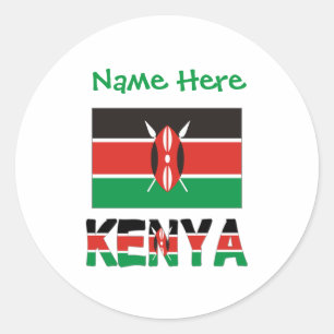Personalised Kenya Flag Name Round Classic Round Sticker