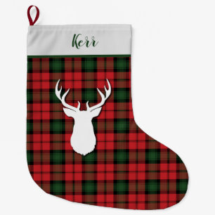 Personalised Kerr Tartan Green Red Plaid Large Christmas Stocking