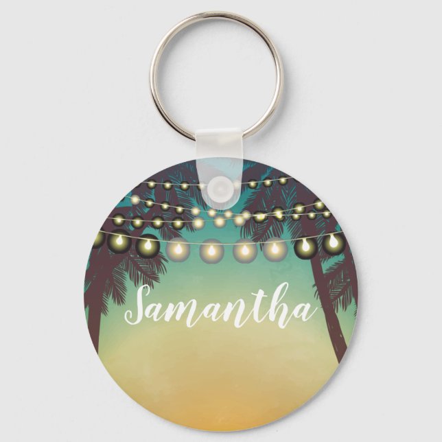 Personalised Key Chain Beach Sunset Palm Trees Str (Front)