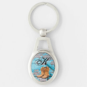 Personalised Key Chain Blue Wood Barn Door Boots C