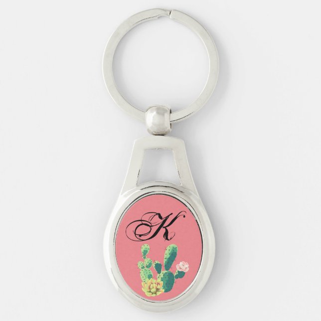 Personalised Key Chain Bohemian Cactus Succulents (Front)
