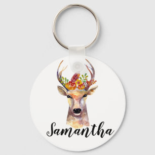 Personalised Key Chain boho deer Buck Head Brownin