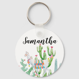 Personalised Key Chain Boho Llama Bohemian Cacti D