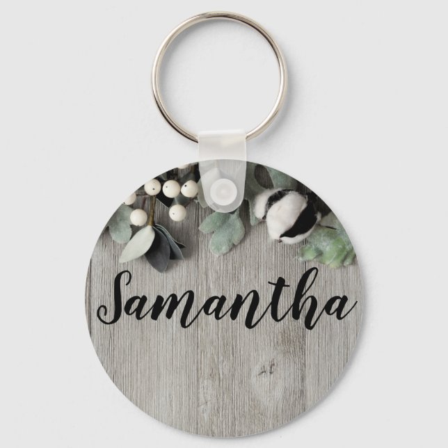Personalised Key Chain cotton plant berries barn w (Front)