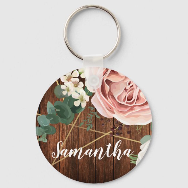 Personalised Key Chain Geometric Garden Rose Barn (Front)