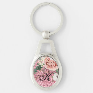 Personalised Key Chain Geometric Garden Rose Glitt