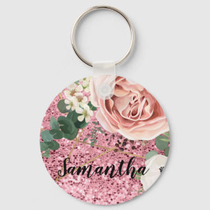 Personalised Key Chain Geometric Garden Rose Glitt
