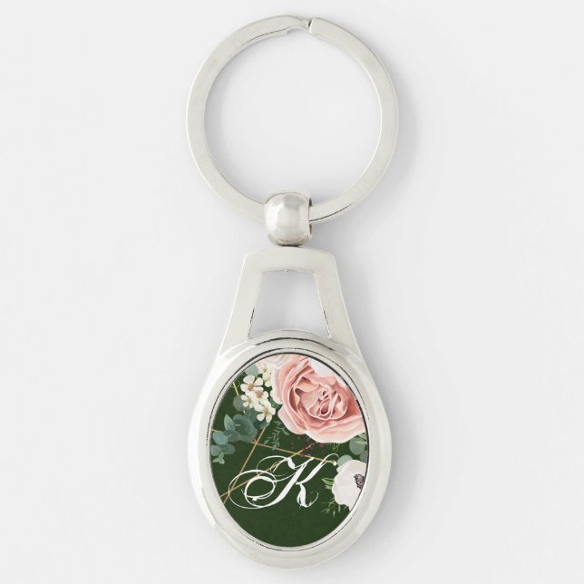 Personalised Key Chain Geometric Garden Rose Hunte (Front)