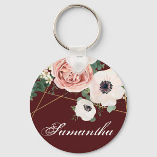 Personalised Key Chain Geometric Garden Rose Wine