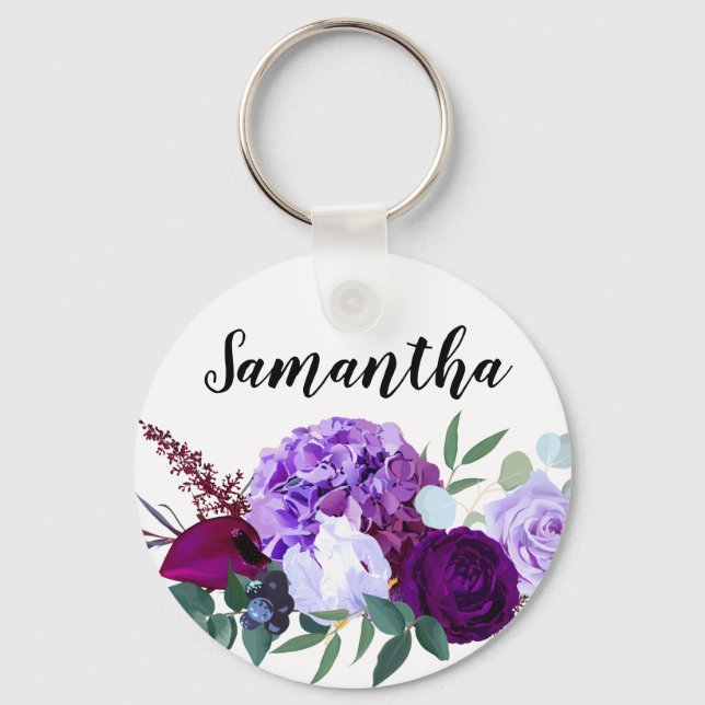 Personalised Key Chain Lavender Hibiscus on Whit (Front)