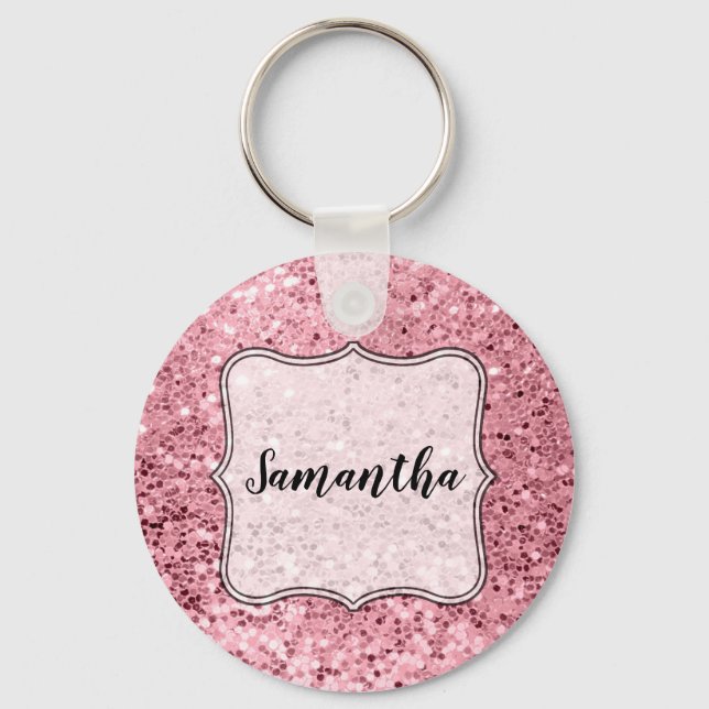 Personalised Key Chain Rose Gold Glitter (Front)