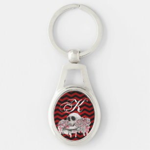 Personalised Key Chain skull Rose Gothic Chevron r