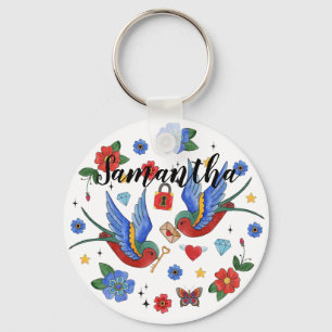 Personalised Key Chain Traditional Bird Tattoo Spa